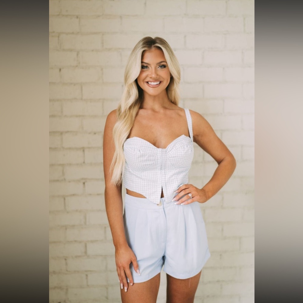 Blue and White printed Crop Top from These Three Boutique